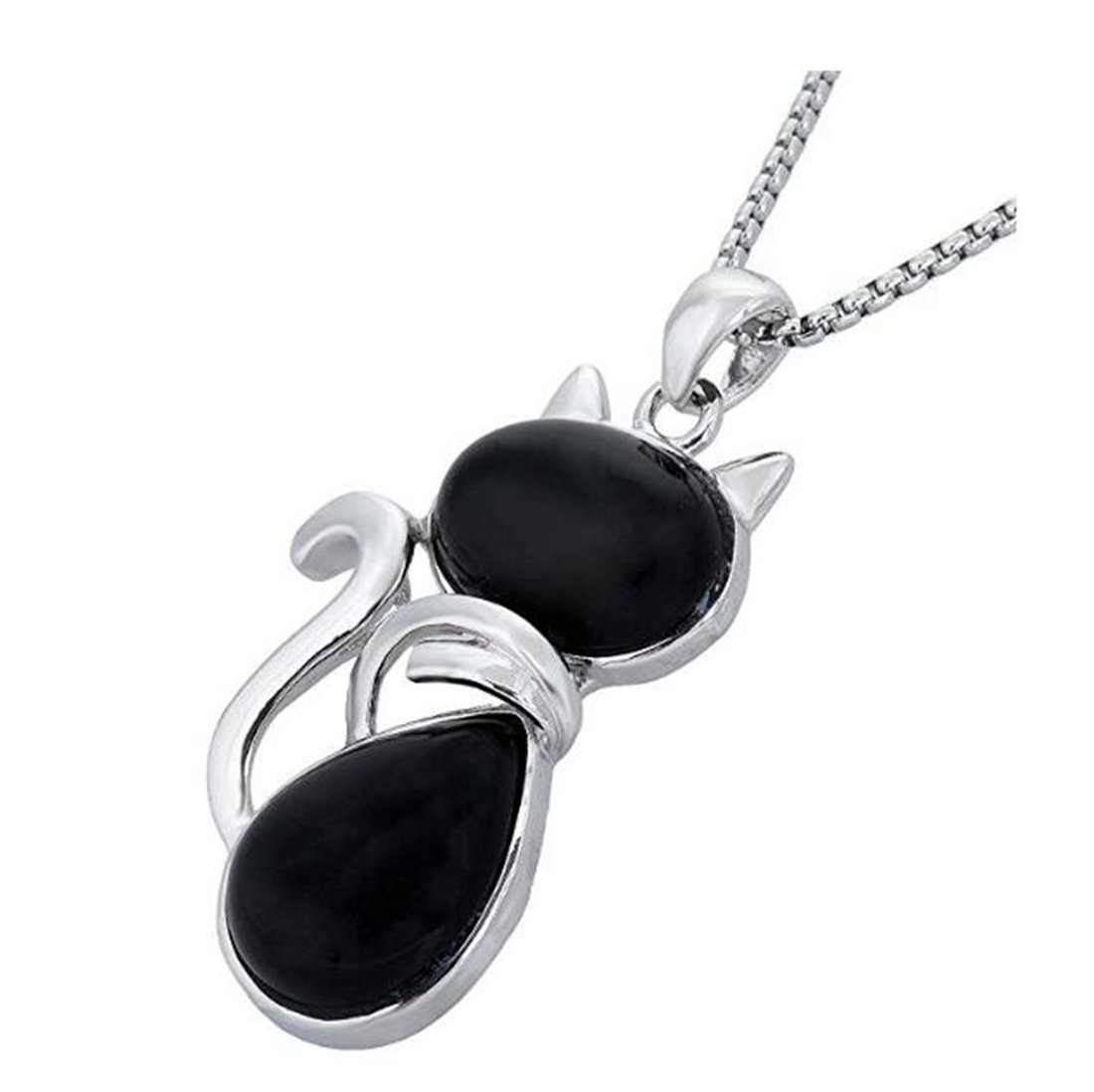 Silver Cate Stone Pendant Healing Crystal Necklace Animal Energy Chakra Amulet Handmade Jewelry for Women
