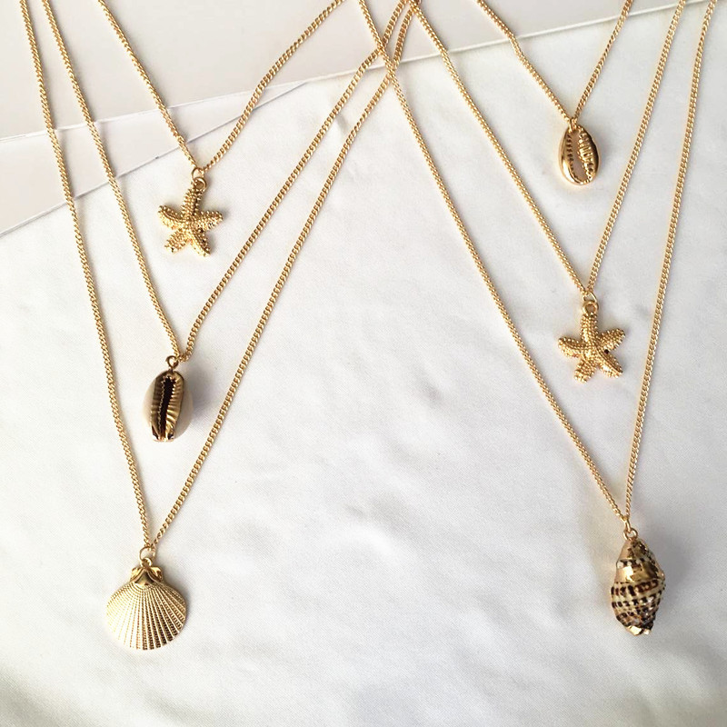 Layered Necklaces Thin Sequins Chain Choker Necklace Charm Pearl Cowrie Shell Pendant Necklaces for Women Girls