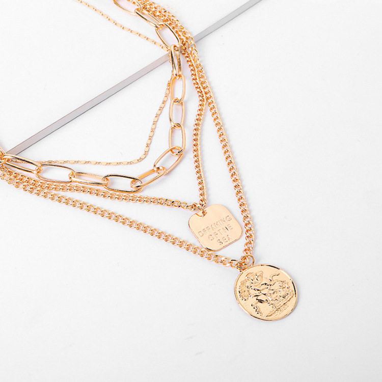 Multi Layered Necklace for Women - 3Pcs Summer Boho Necklace Chain with Pendant Coin