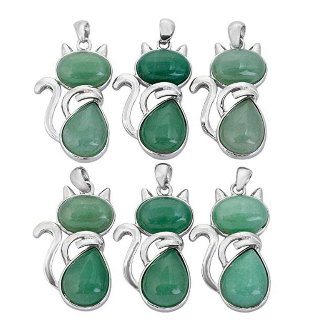 Silver Cate Stone Pendant Healing Crystal Necklace Animal Energy Chakra Amulet Handmade Jewelry for Women