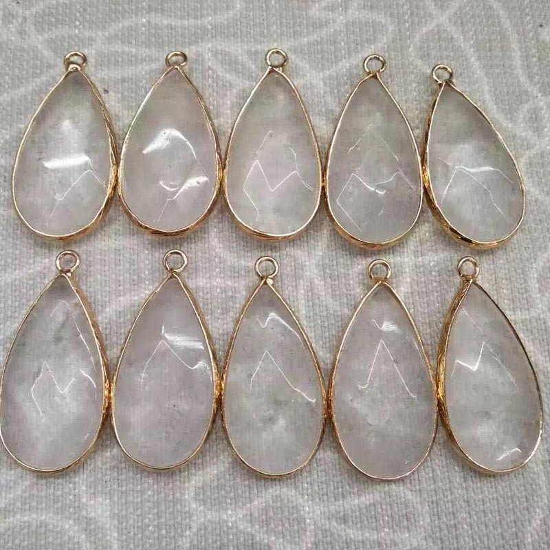 Wrapped Gold Natural Facted Waterdrop Gemstone Pendant