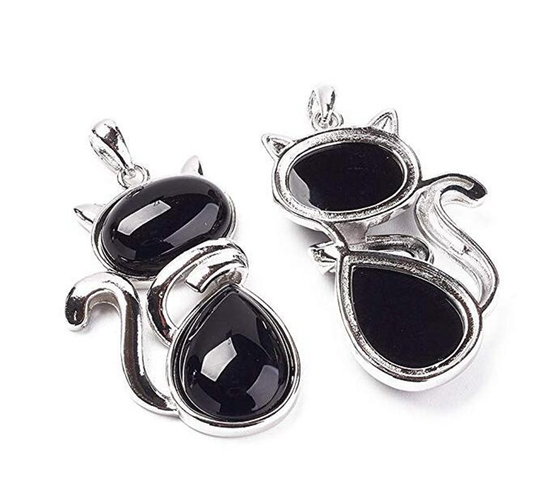 Silver Cate Stone Pendant Healing Crystal Necklace Animal Energy Chakra Amulet Handmade Jewelry for Women