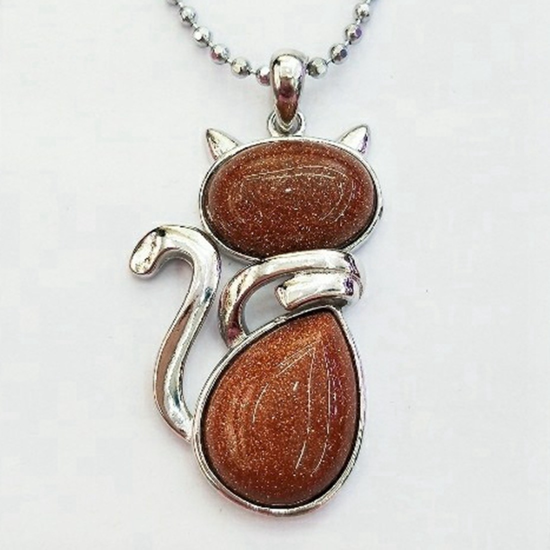 Silver Cate Stone Pendant Healing Crystal Necklace Animal Energy Chakra Amulet Handmade Jewelry for Women
