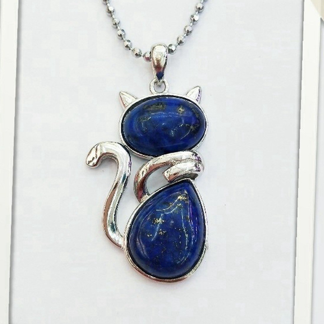 Silver Cate Stone Pendant Healing Crystal Necklace Animal Energy Chakra Amulet Handmade Jewelry for Women