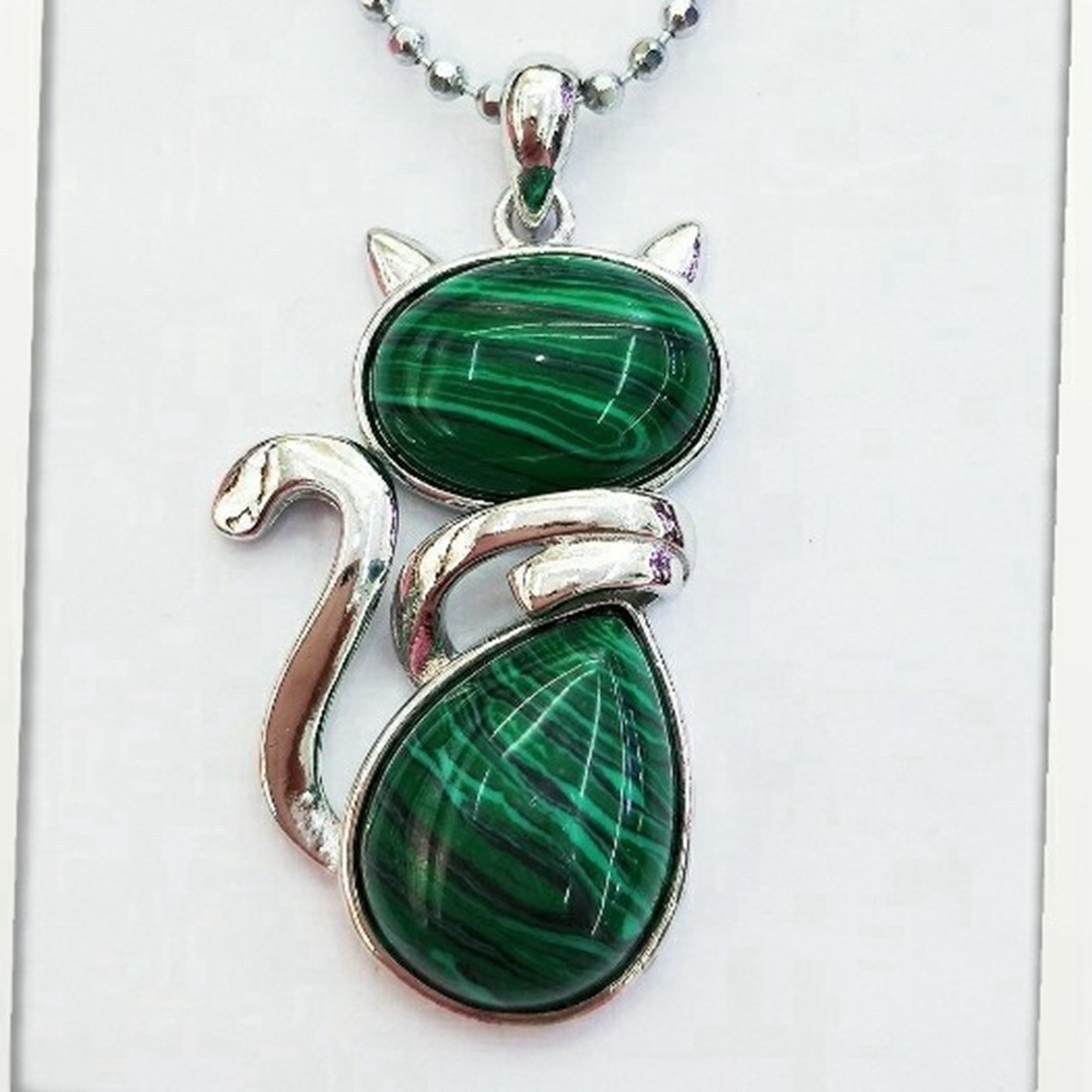 Silver Cate Stone Pendant Healing Crystal Necklace Animal Energy Chakra Amulet Handmade Jewelry for Women