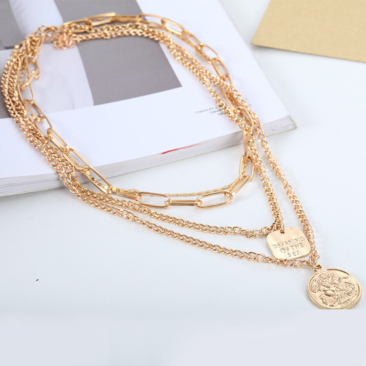 Multi Layered Necklace for Women - 3Pcs Summer Boho Necklace Chain with Pendant Coin