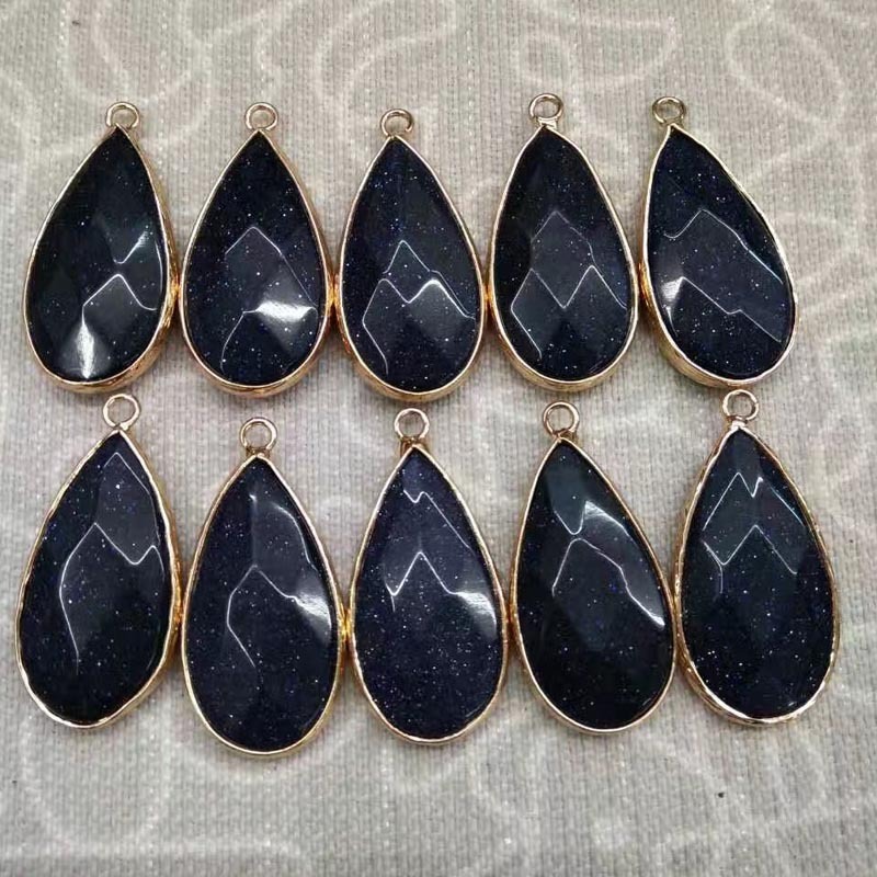 Wrapped Gold Natural Facted Waterdrop Gemstone Pendant