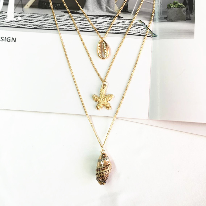 Layered Necklaces Thin Sequins Chain Choker Necklace Charm Pearl Cowrie Shell Pendant Necklaces for Women Girls