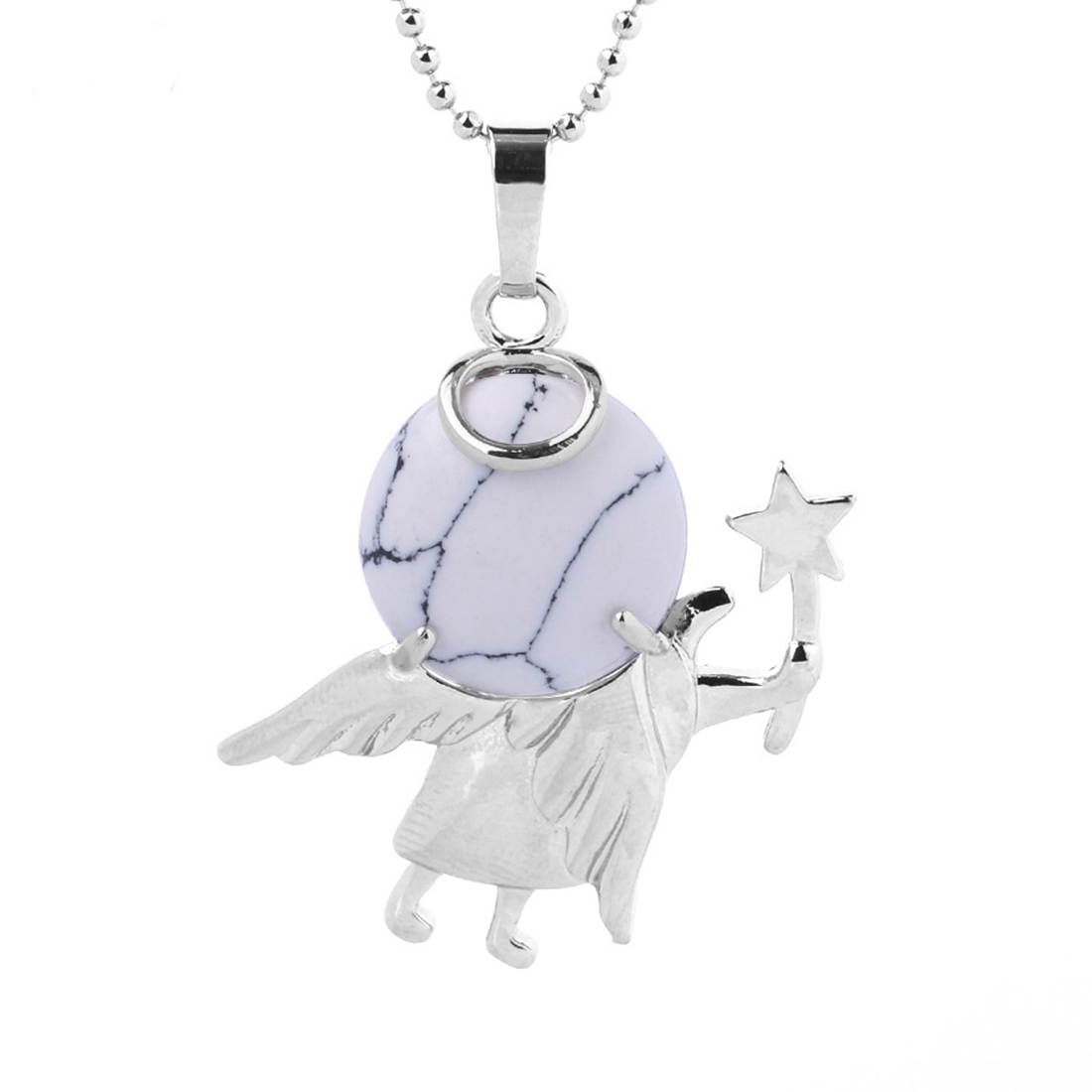 Natural Gemstone Silver Fairy stick Angle Stone Pendant fow women men jewelry necklace