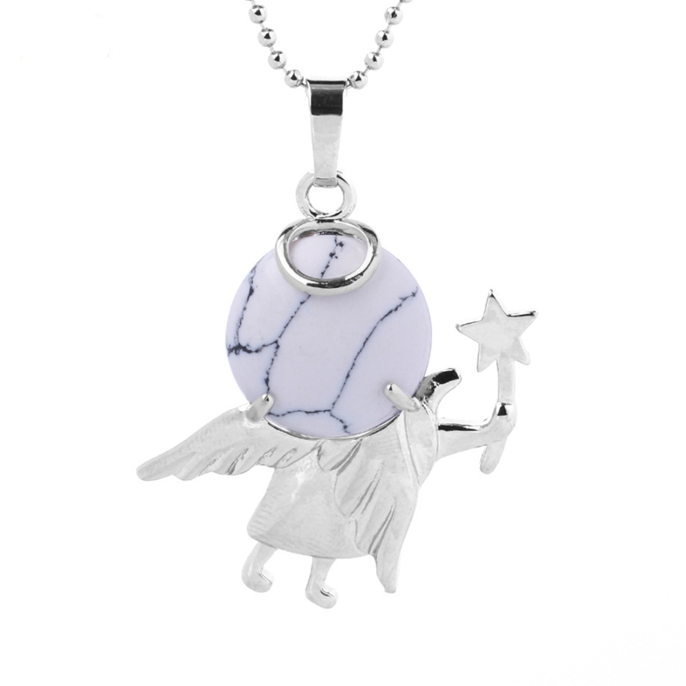 Natural Gemstone Silver Fairy stick Angle Stone Pendant fow women men jewelry necklace