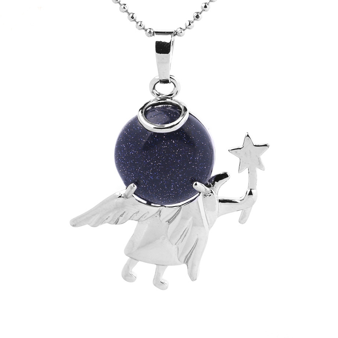 Natural Gemstone Silver Fairy stick Angle Stone Pendant fow women men jewelry necklace