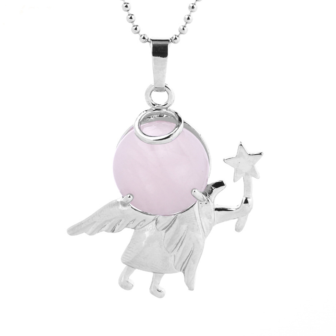 Natural Gemstone Silver Fairy stick Angle Stone Pendant fow women men jewelry necklace