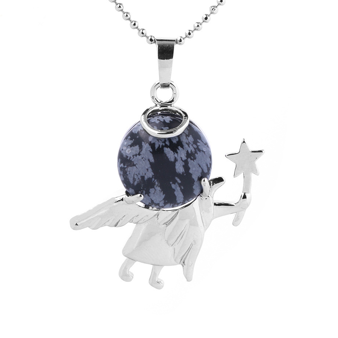 Natural Gemstone Silver Fairy stick Angle Stone Pendant fow women men jewelry necklace