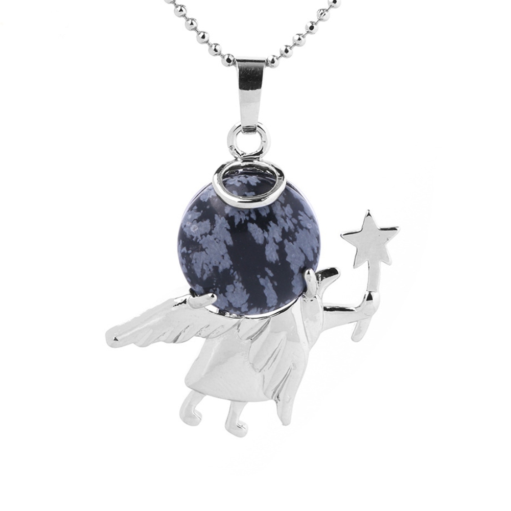 Natural Gemstone Silver Fairy stick Angle Stone Pendant fow women men jewelry necklace