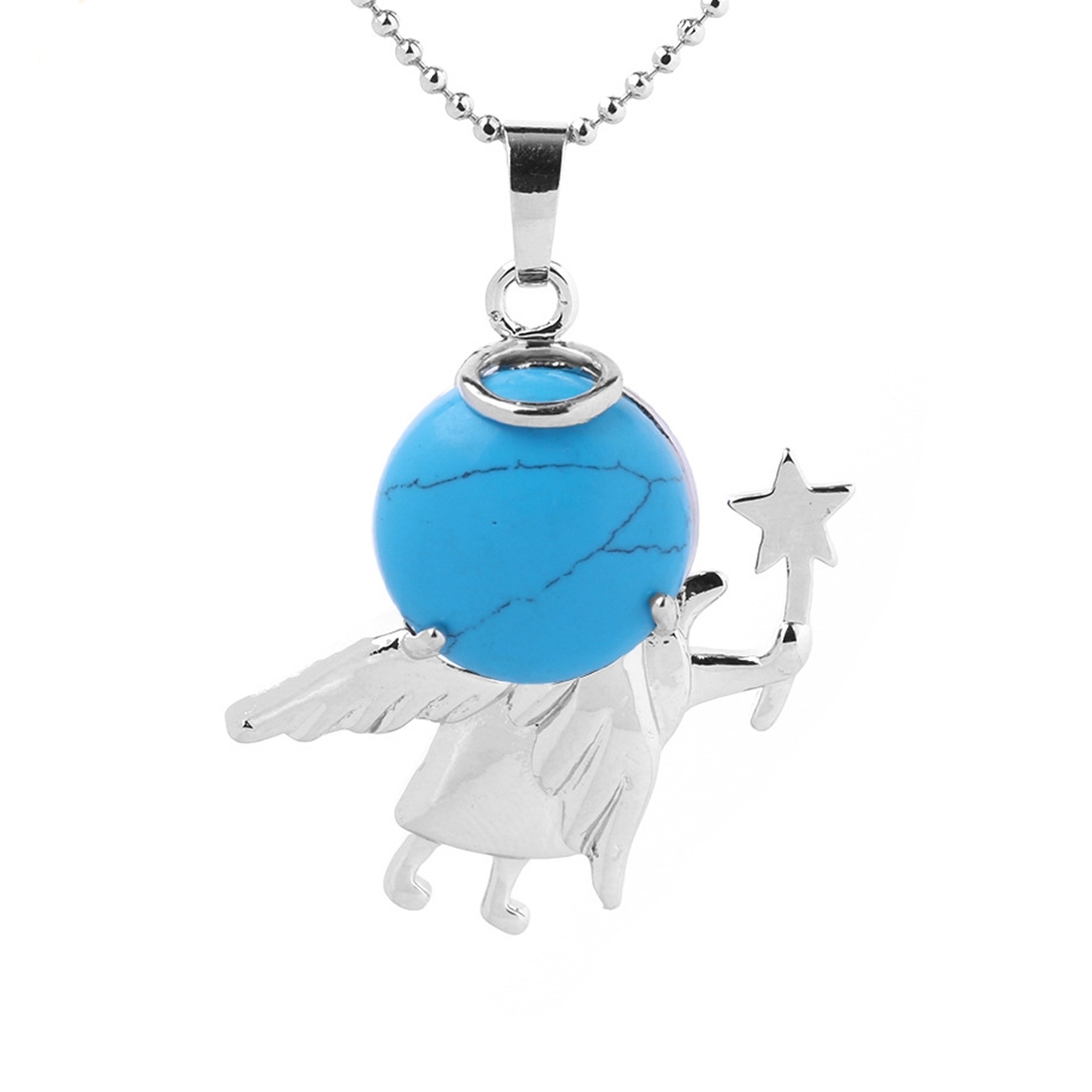 Natural Gemstone Silver Fairy stick Angle Stone Pendant fow women men jewelry necklace