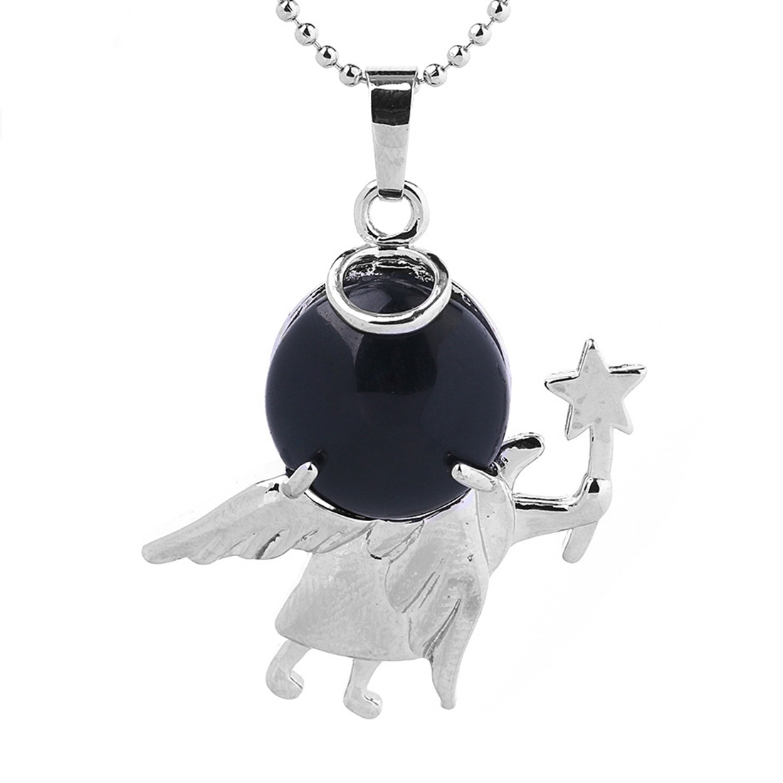 Natural Gemstone Silver Fairy stick Angle Stone Pendant fow women men jewelry necklace