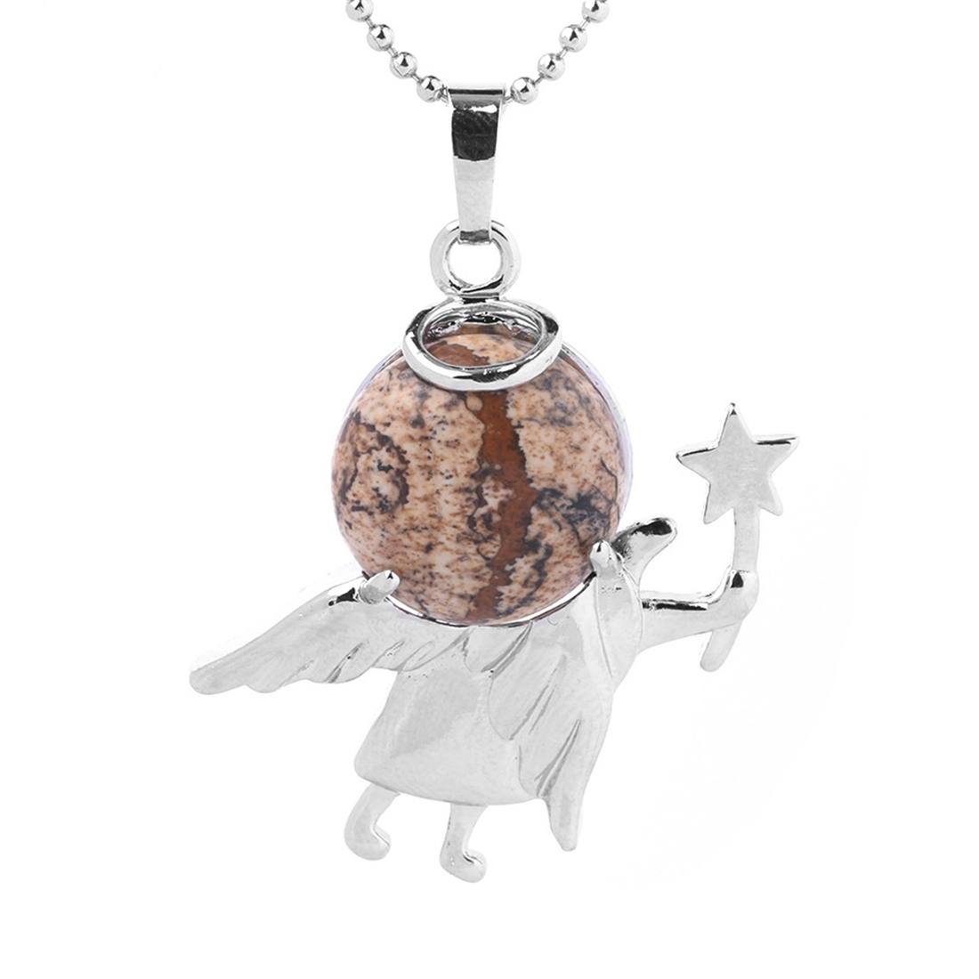 Natural Gemstone Silver Fairy stick Angle Stone Pendant fow women men jewelry necklace