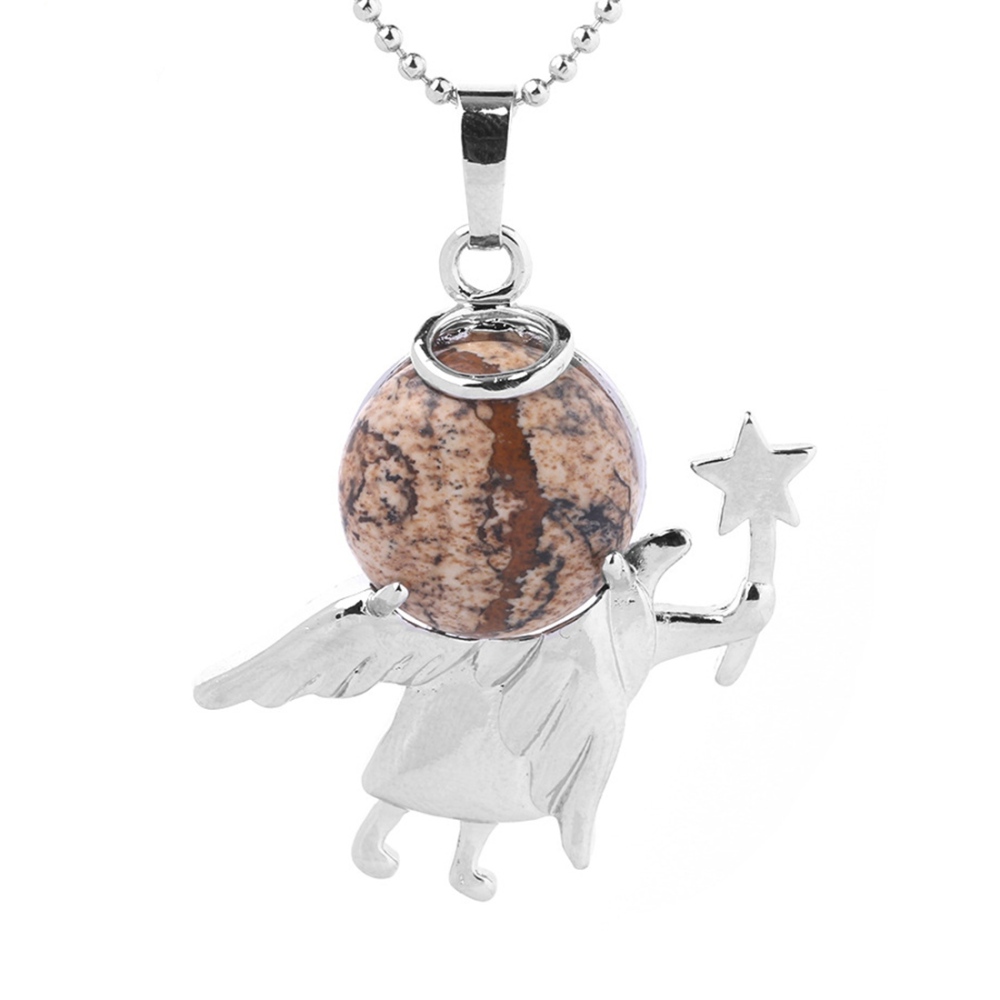 Natural Gemstone Silver Fairy stick Angle Stone Pendant fow women men jewelry necklace