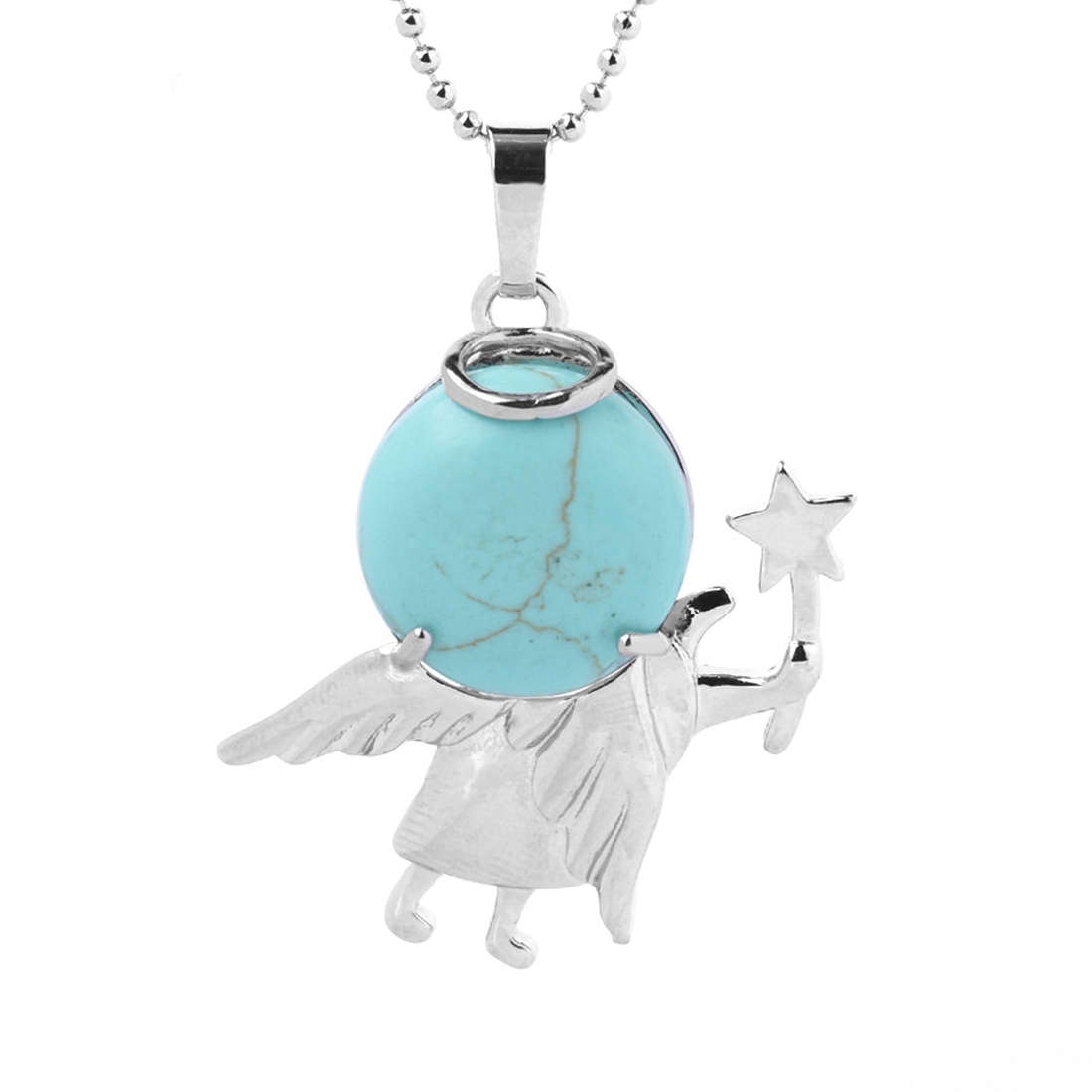Natural Gemstone Silver Fairy stick Angle Stone Pendant fow women men jewelry necklace