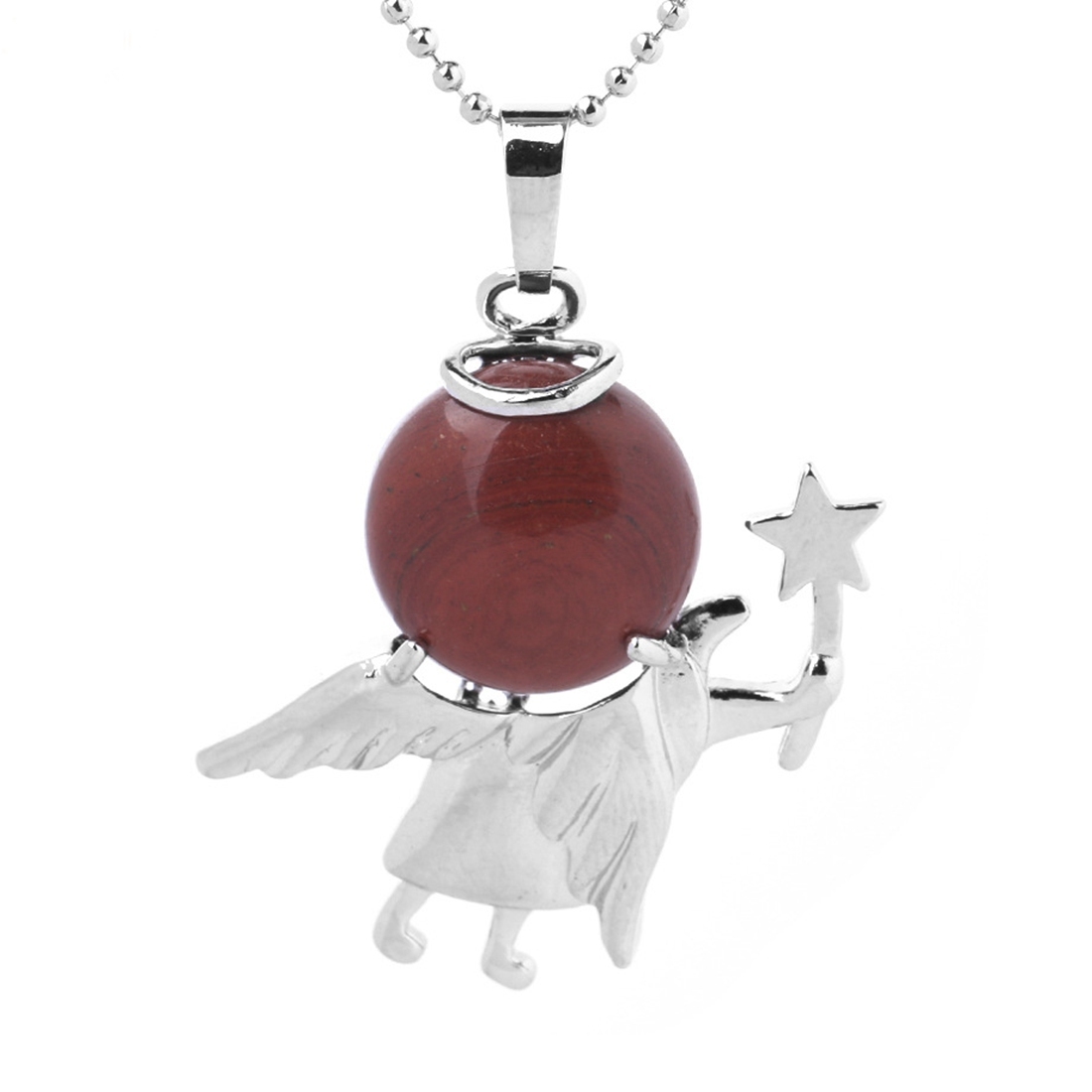 Natural Gemstone Silver Fairy stick Angle Stone Pendant fow women men jewelry necklace