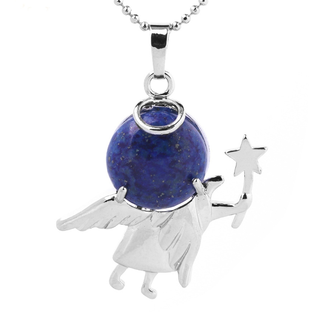 Natural Gemstone Silver Fairy stick Angle Stone Pendant fow women men jewelry necklace