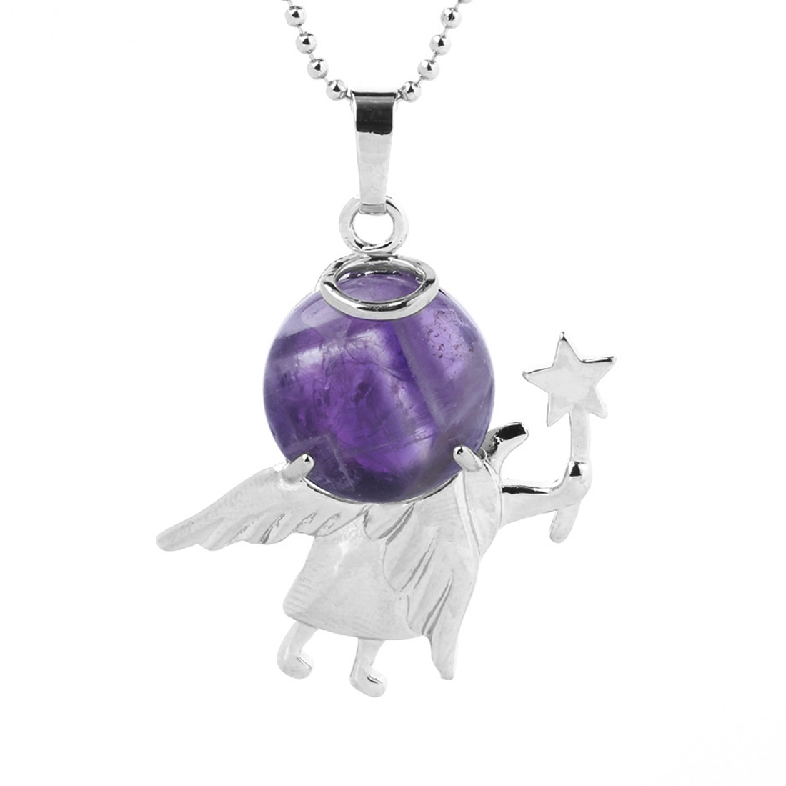 Natural Gemstone Silver Fairy stick Angle Stone Pendant fow women men jewelry necklace