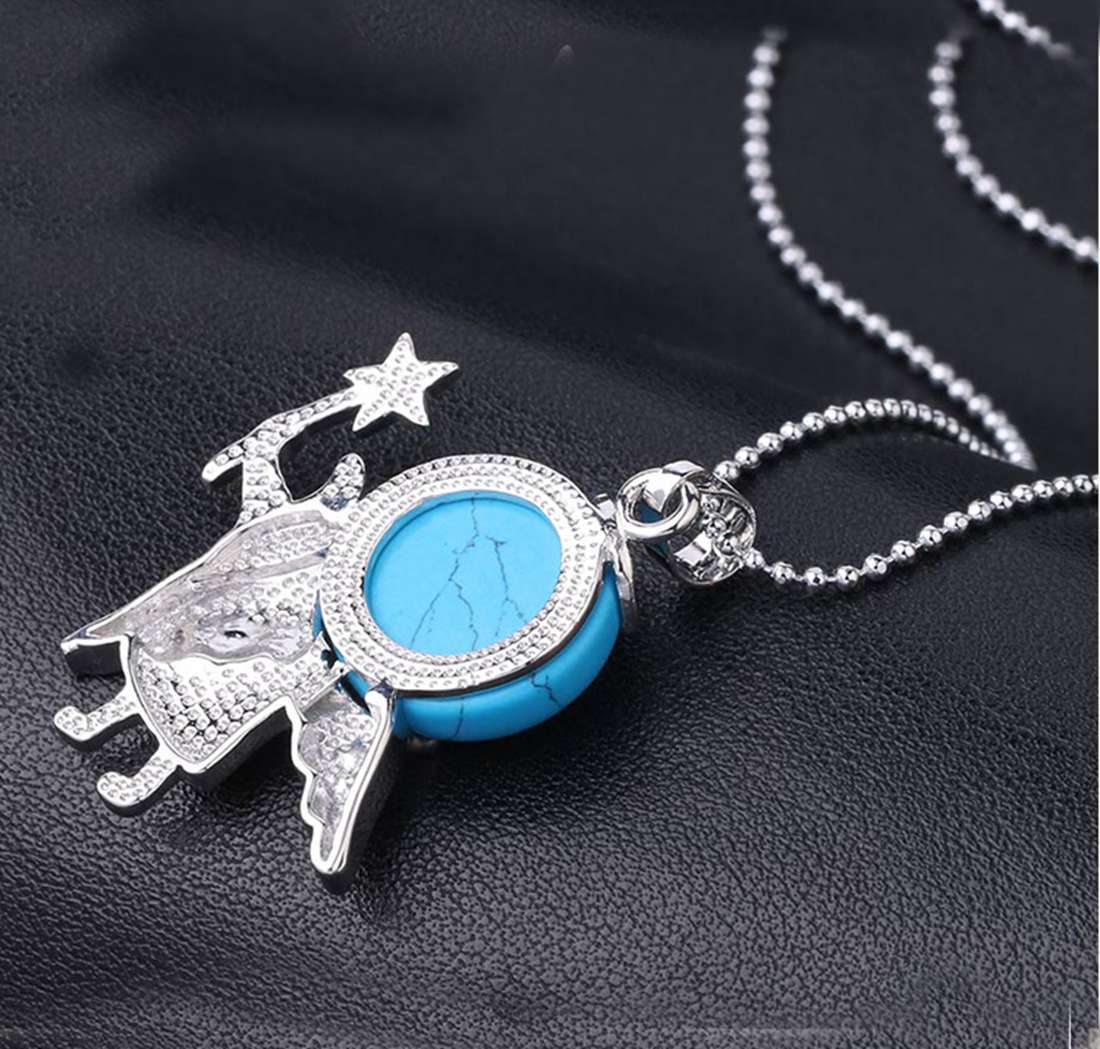 Natural Gemstone Silver Fairy stick Angle Stone Pendant fow women men jewelry necklace