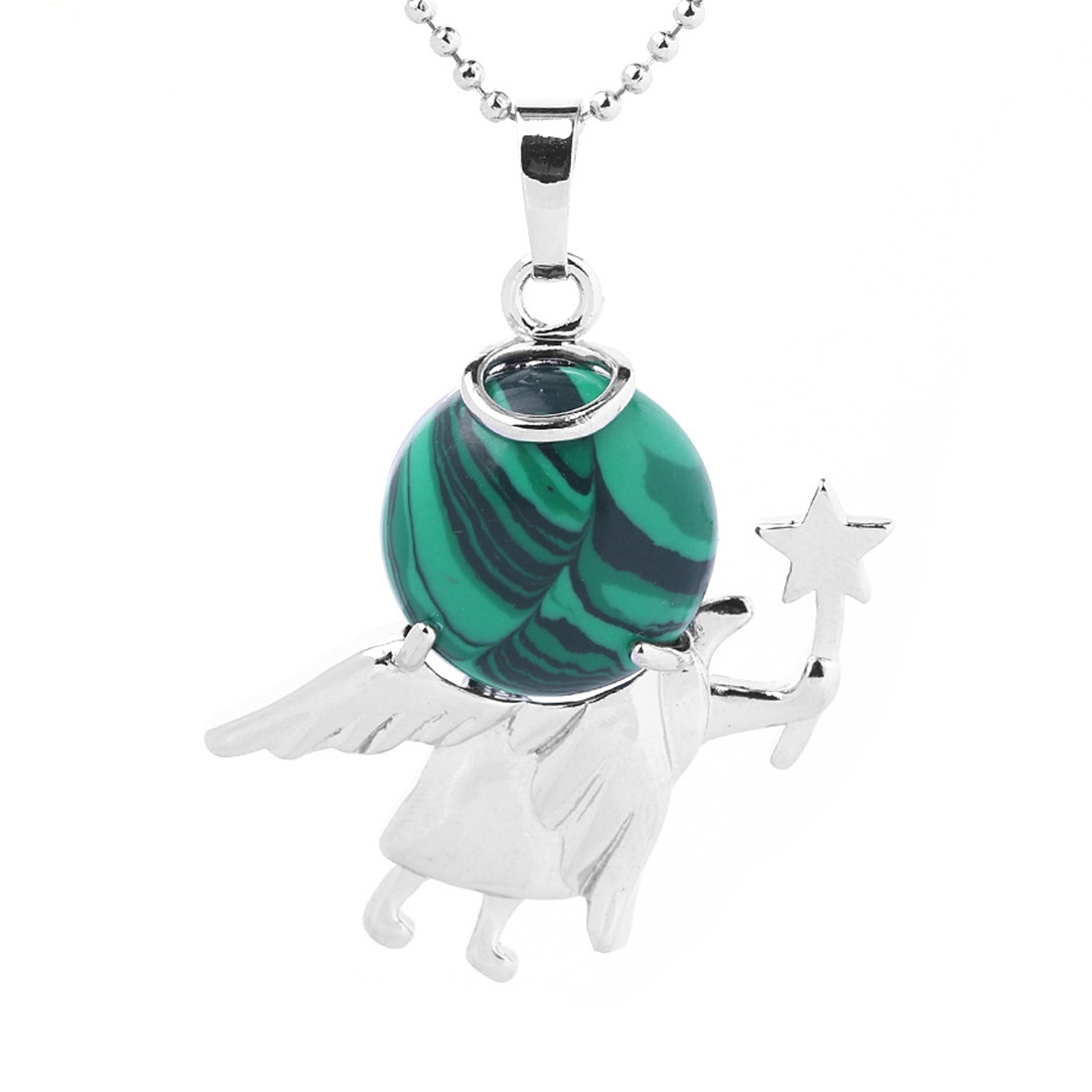 Natural Gemstone Silver Fairy stick Angle Stone Pendant fow women men jewelry necklace