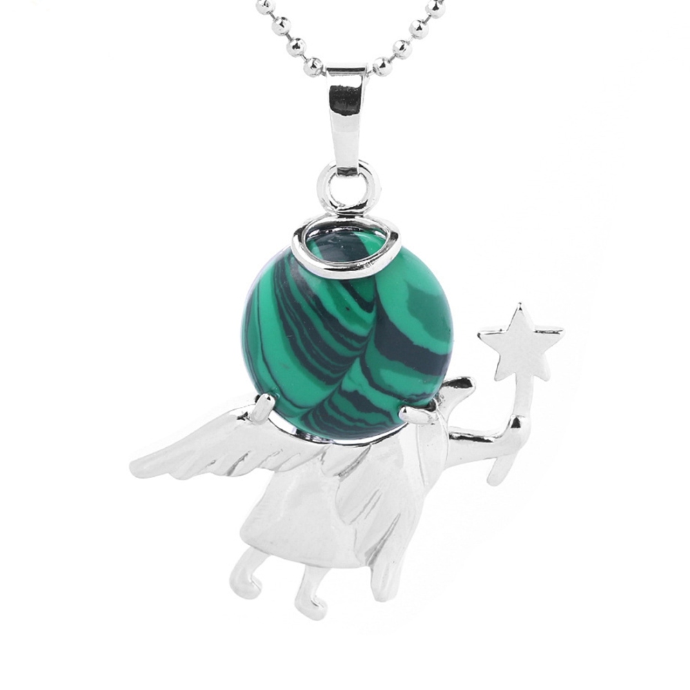 Natural Gemstone Silver Fairy stick Angle Stone Pendant fow women men jewelry necklace