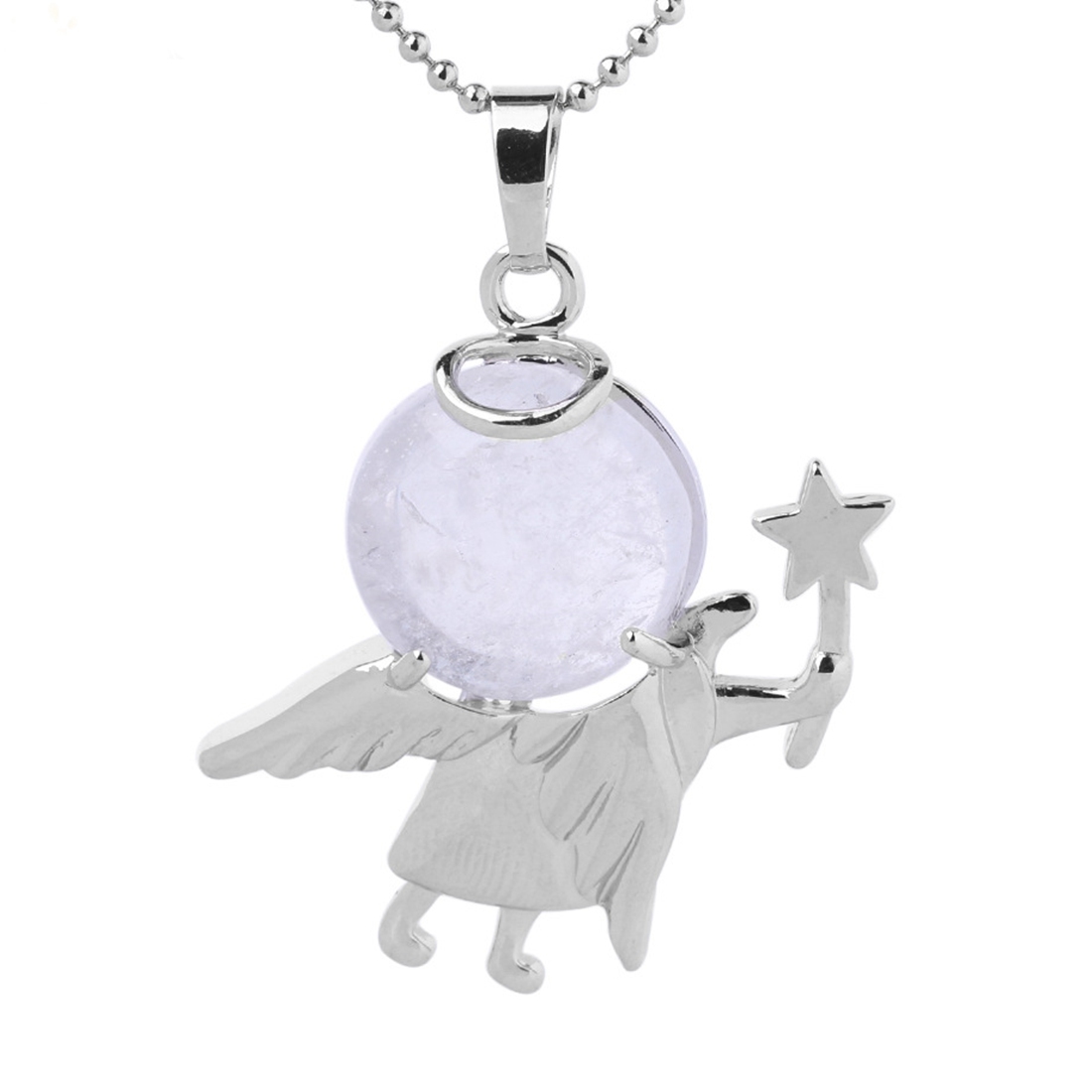 Natural Gemstone Silver Fairy stick Angle Stone Pendant fow women men jewelry necklace
