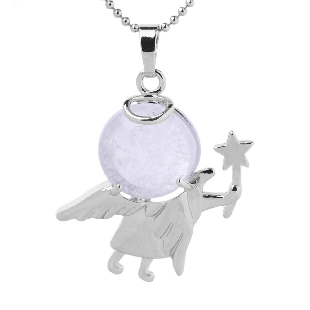 Natural Gemstone Silver Fairy stick Angle Stone Pendant fow women men jewelry necklace