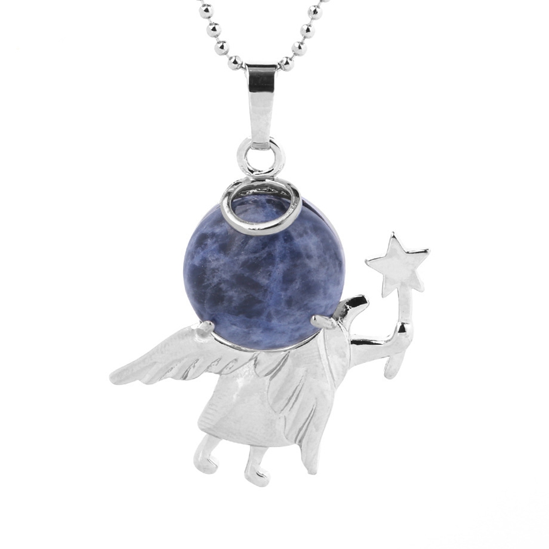Natural Gemstone Silver Fairy stick Angle Stone Pendant fow women men jewelry necklace