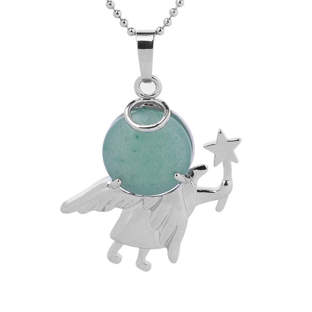 Natural Gemstone Silver Fairy stick Angle Stone Pendant fow women men jewelry necklace