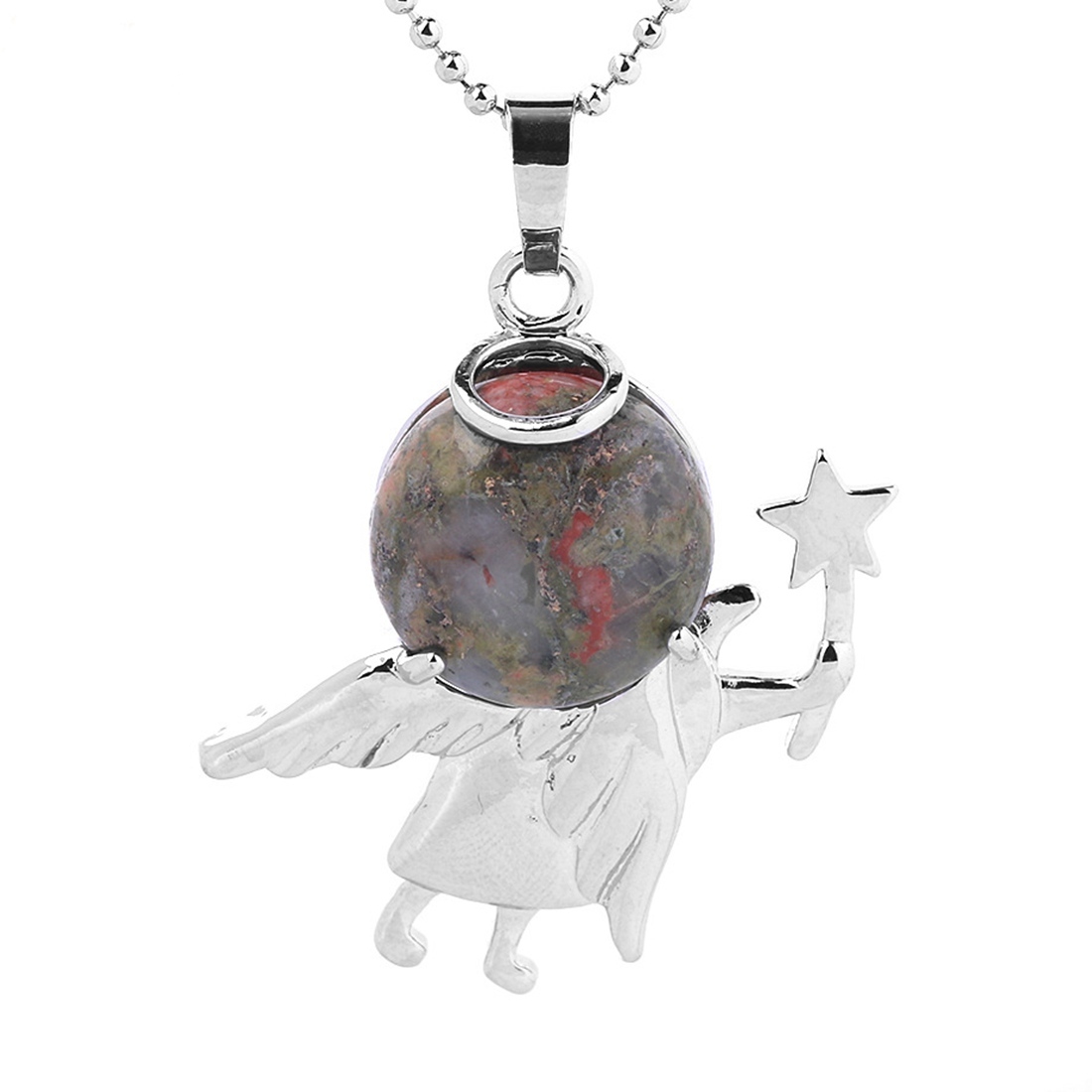 Natural Gemstone Silver Fairy stick Angle Stone Pendant fow women men jewelry necklace