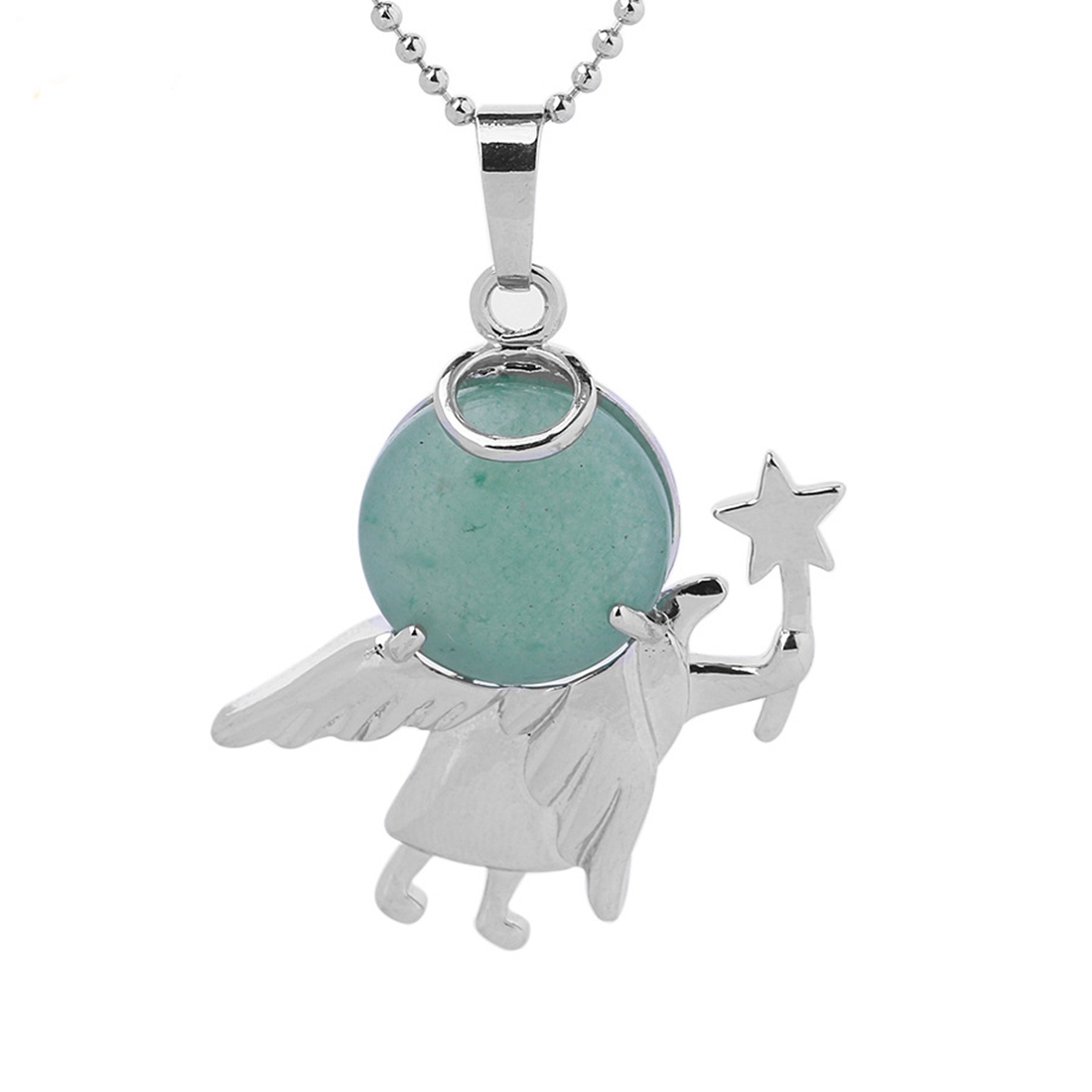 Natural Gemstone Silver Fairy stick Angle Stone Pendant fow women men jewelry necklace