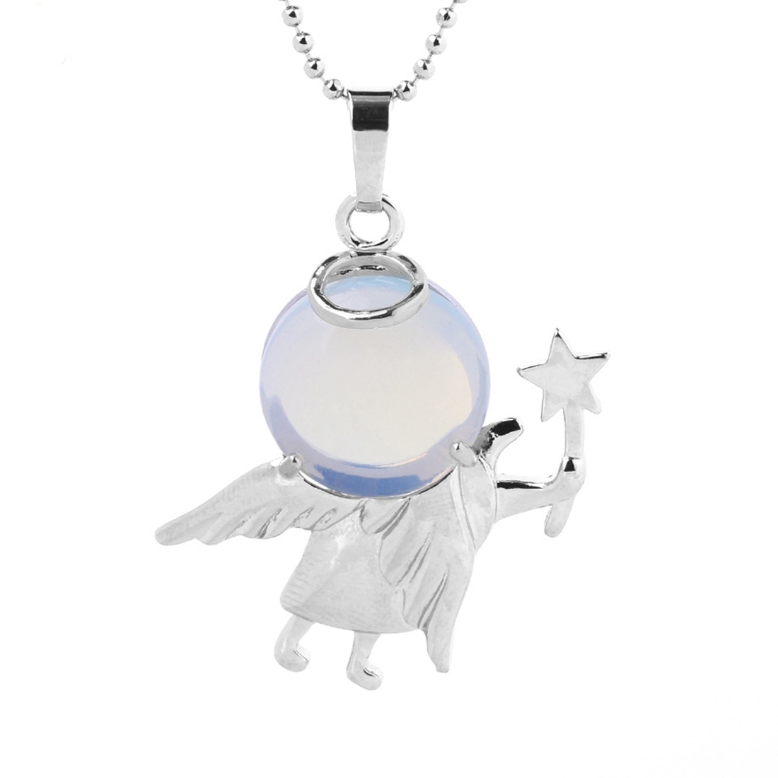 Natural Gemstone Silver Fairy stick Angle Stone Pendant fow women men jewelry necklace