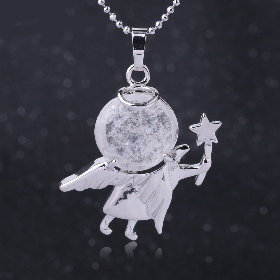 Natural Gemstone Silver Fairy stick Angle Stone Pendant fow women men jewelry necklace