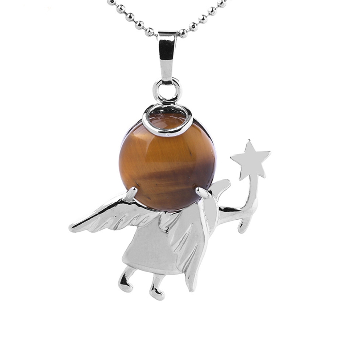 Natural Gemstone Silver Fairy stick Angle Stone Pendant fow women men jewelry necklace