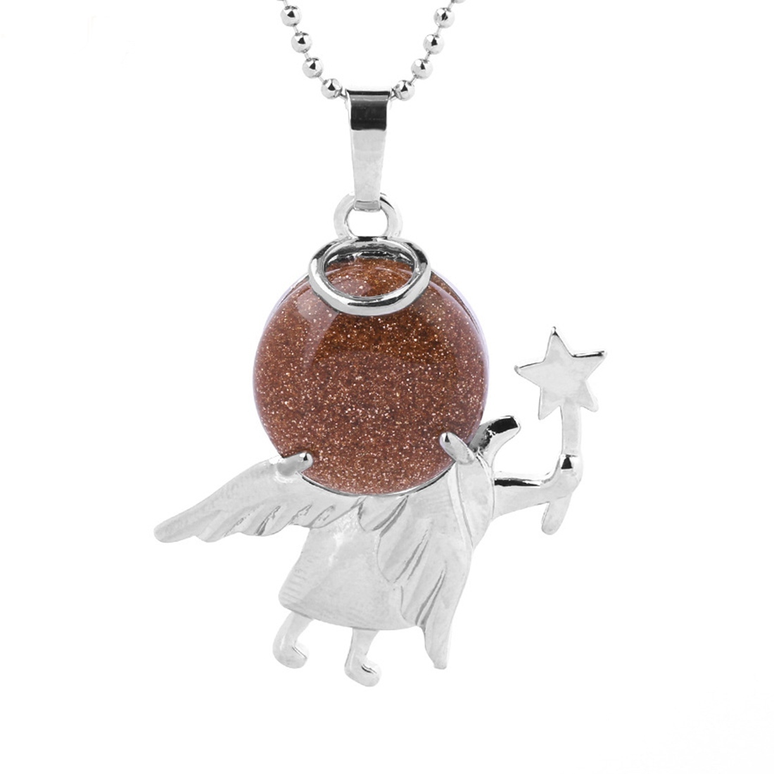 Natural Gemstone Silver Fairy stick Angle Stone Pendant fow women men jewelry necklace