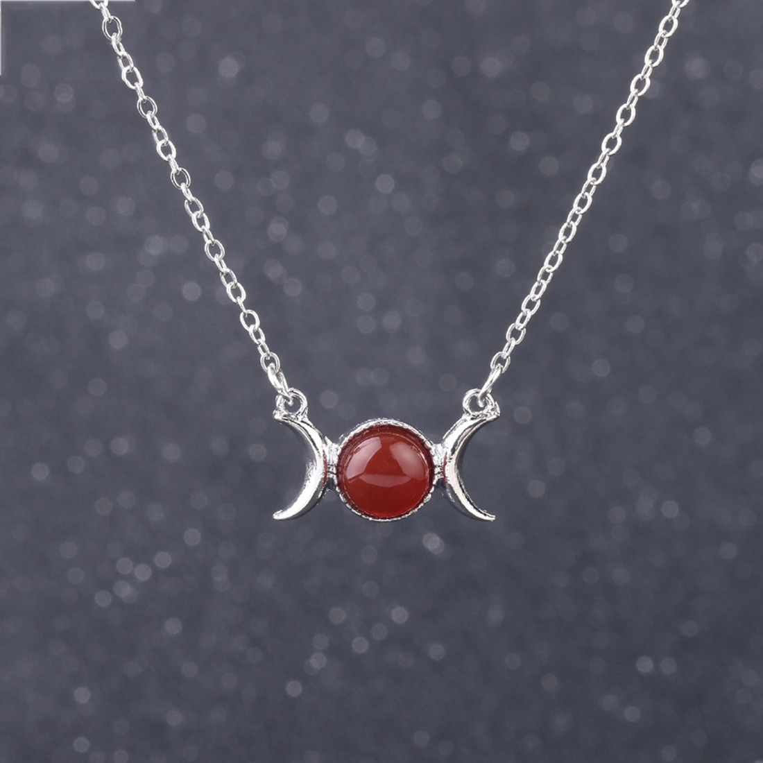 Natural  Crescent Moon Solar Stone Pendant Necklace