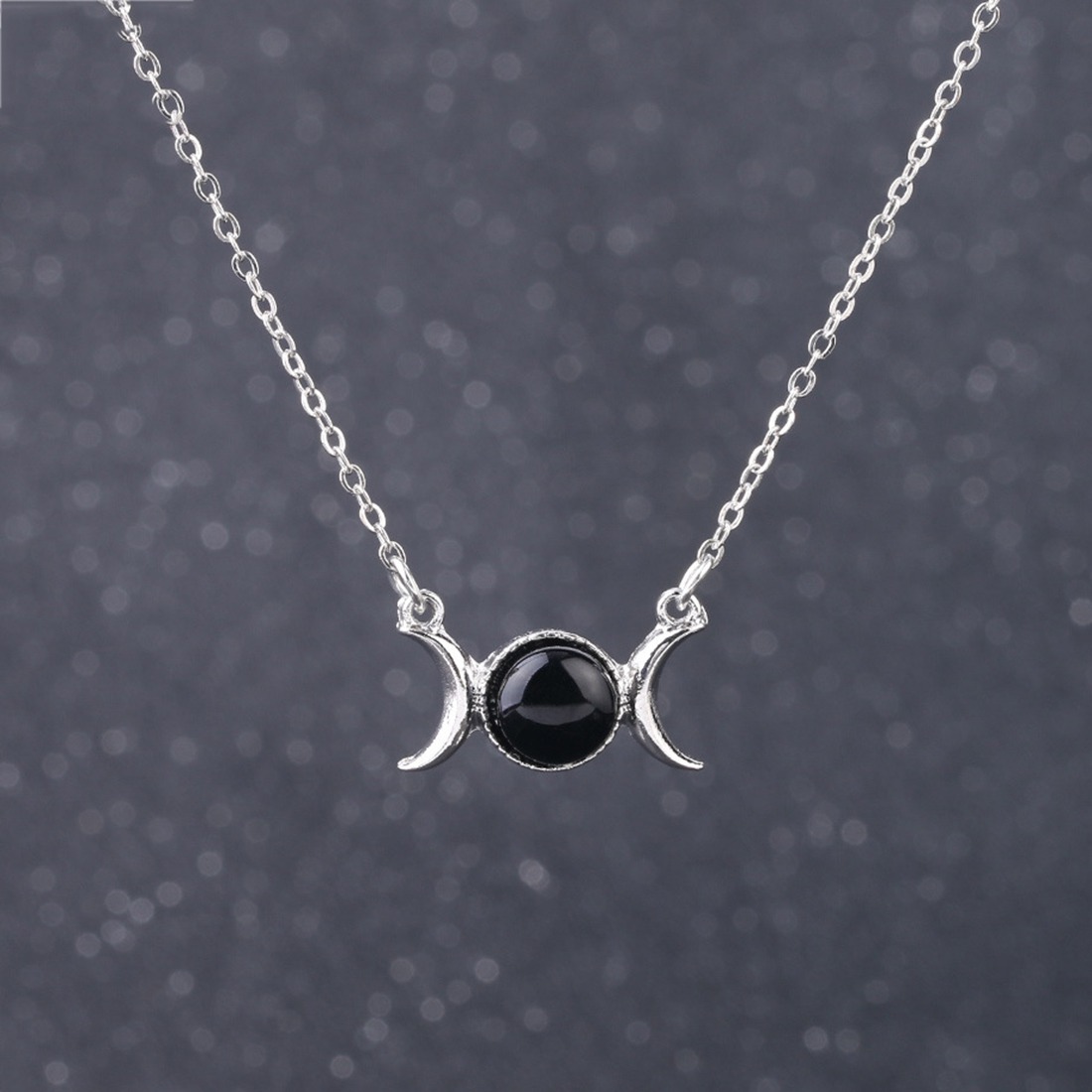 Natural  Crescent Moon Solar Stone Pendant Necklace