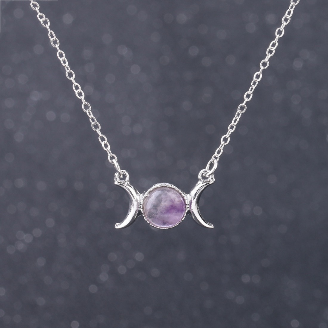 Natural  Crescent Moon Solar Stone Pendant Necklace