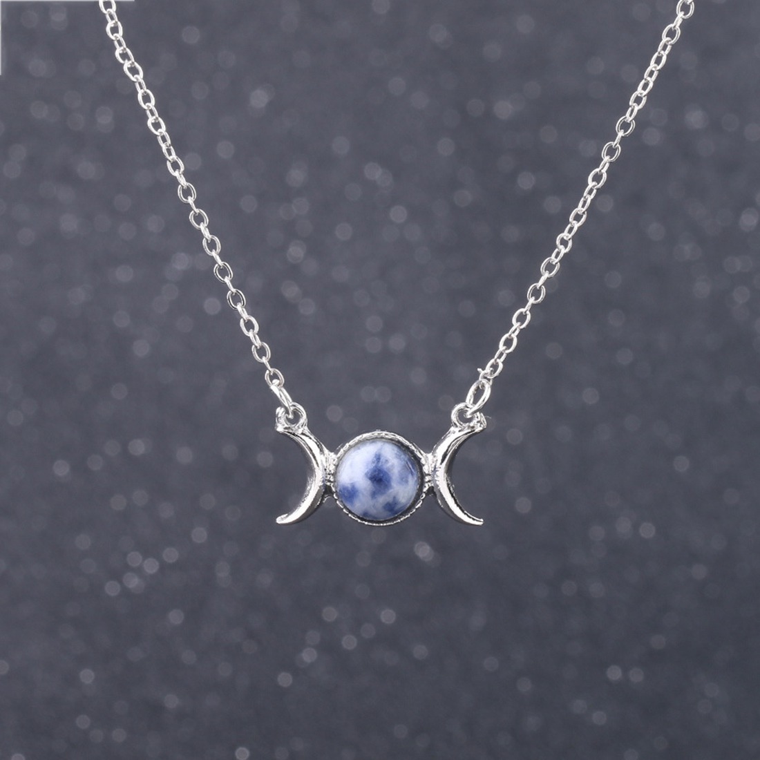 Natural  Crescent Moon Solar Stone Pendant Necklace