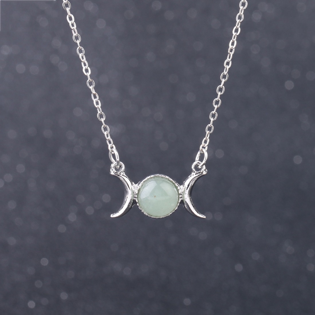 Natural  Crescent Moon Solar Stone Pendant Necklace