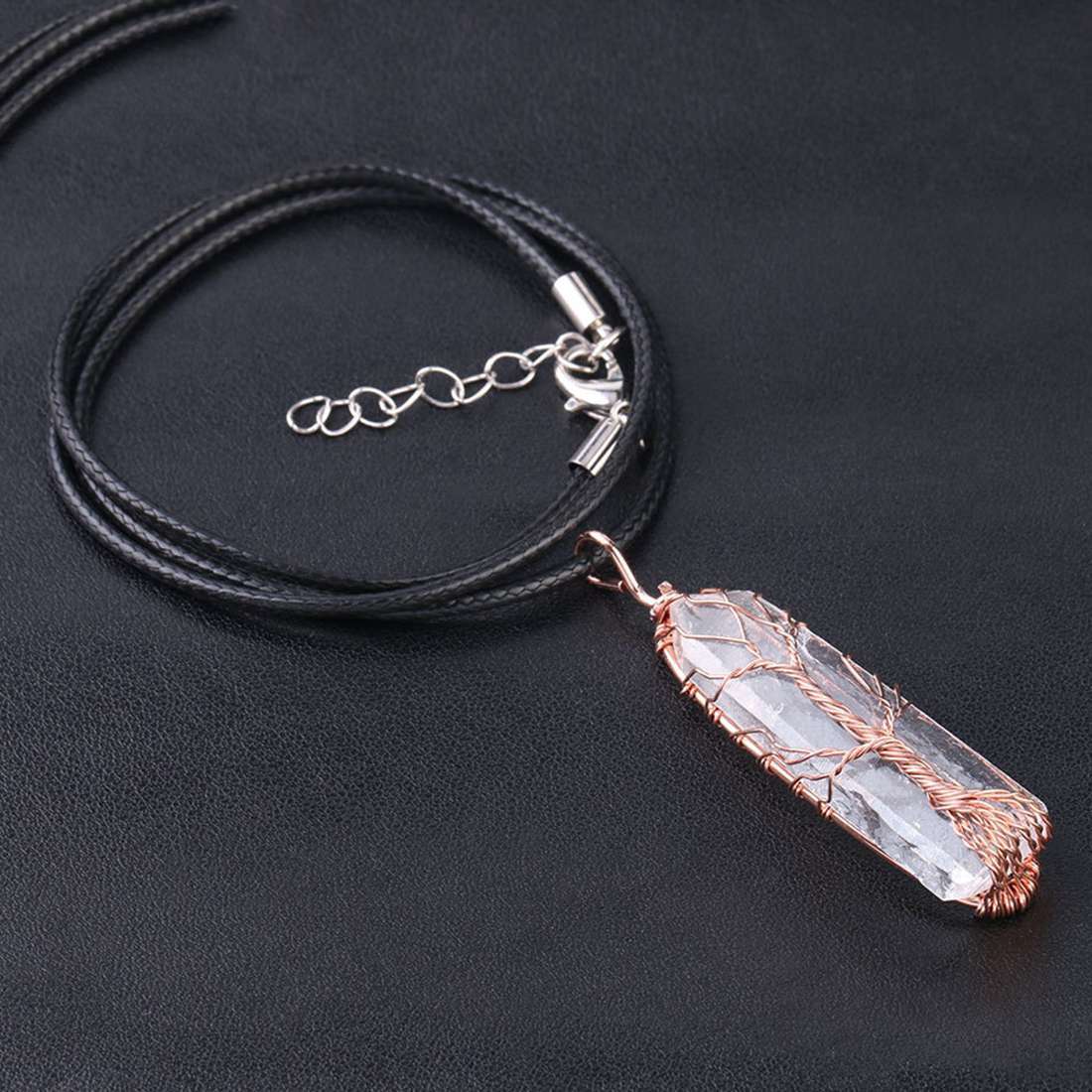 Handmade Tree of life Wrapped Natural Raw  Druzy Crystal Pillar Charm Pendant