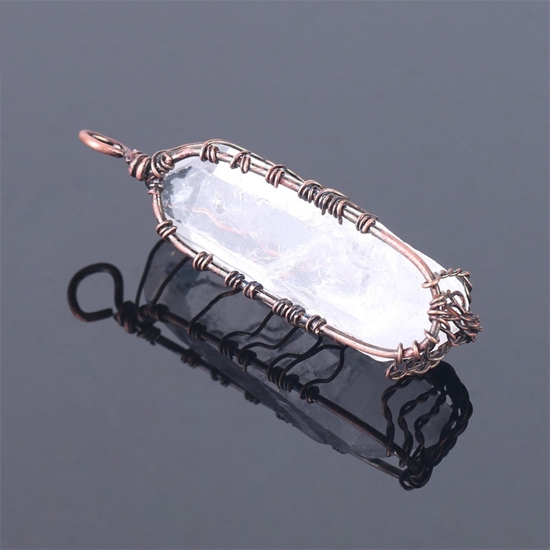 Handmade Tree of life Wrapped Natural Raw  Druzy Crystal Pillar Charm Pendant
