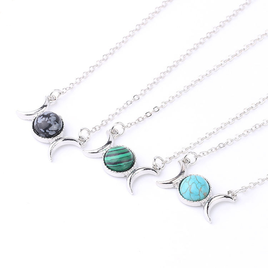 Natural  Crescent Moon Solar Stone Pendant Necklace