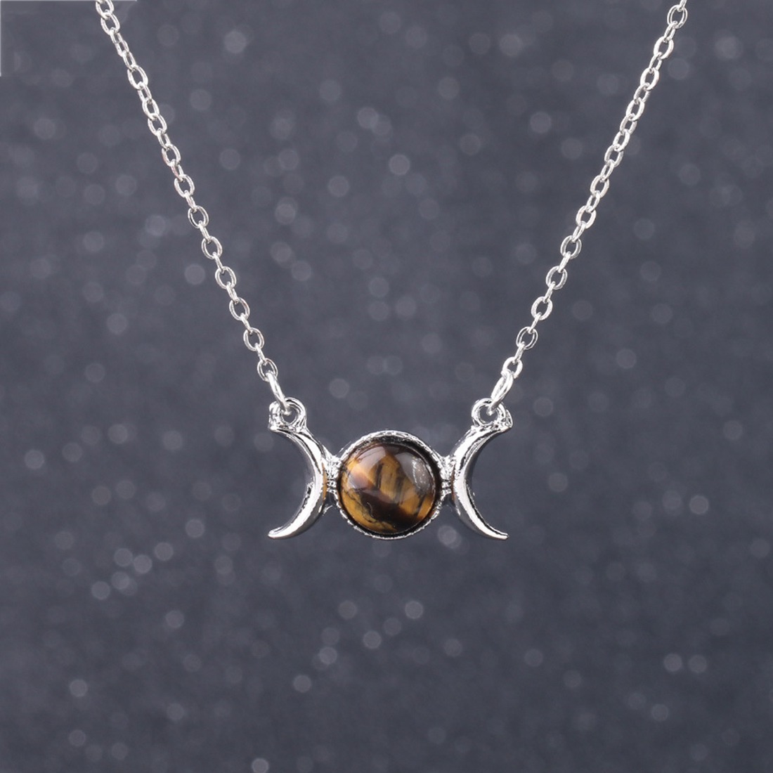 Natural  Crescent Moon Solar Stone Pendant Necklace