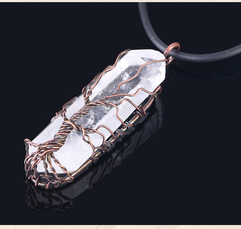 Handmade Tree of life Wrapped Natural Raw  Druzy Crystal Pillar Charm Pendant