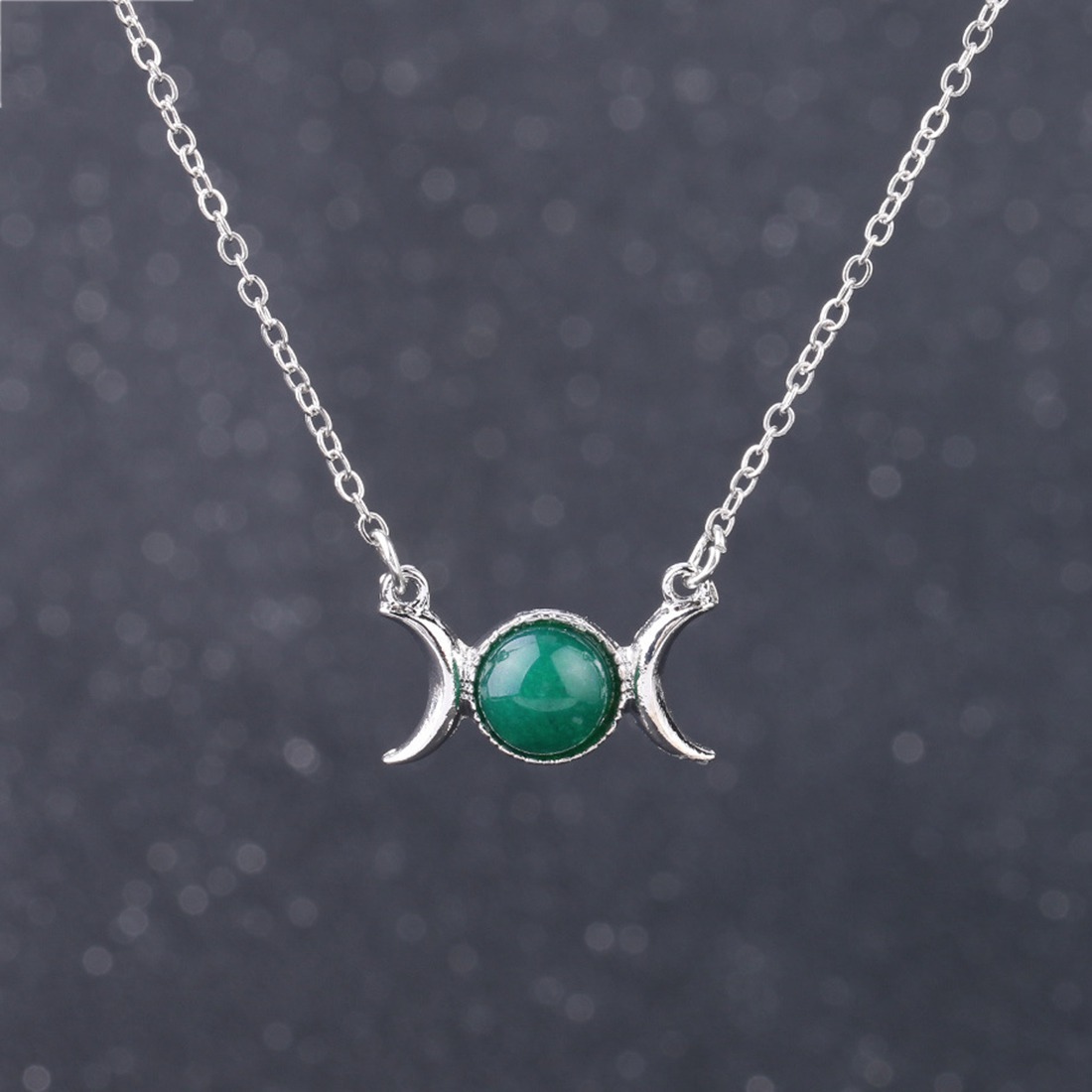 Natural  Crescent Moon Solar Stone Pendant Necklace